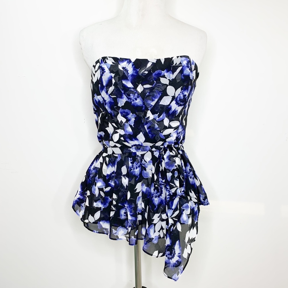 White House Black Market Blue and Black Strapless Top